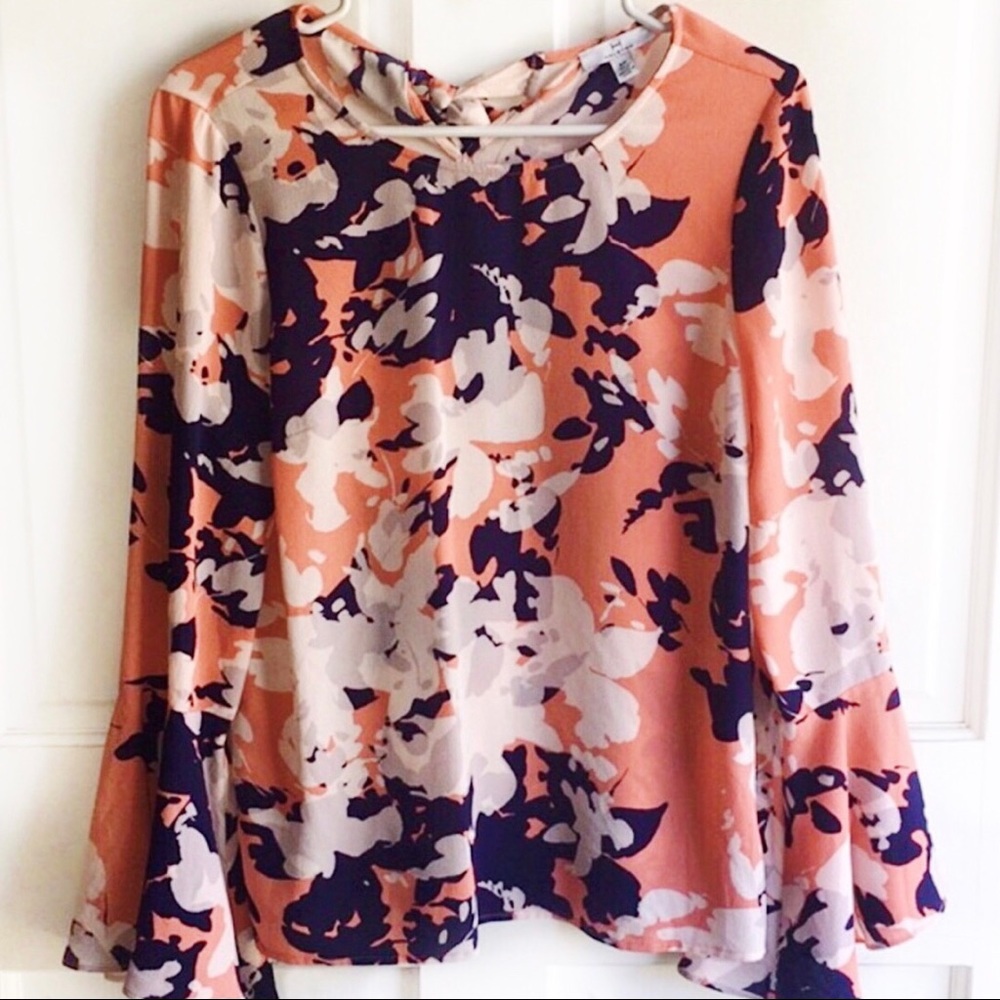 H by Halston Floral Bell Sleeve Blouse
